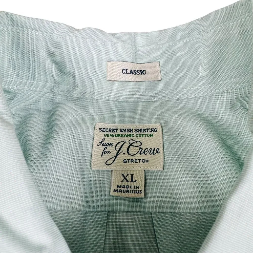J Crew Shirt Men's XL Organic Cotton Classic Fit Mint‎ Green Button Down Stretch